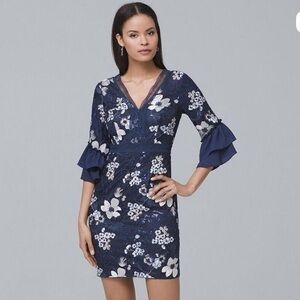 Floral Navy Dress with Ruffle Sleeves